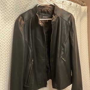 New DKNY Black Leather Women’s Jacket XXL